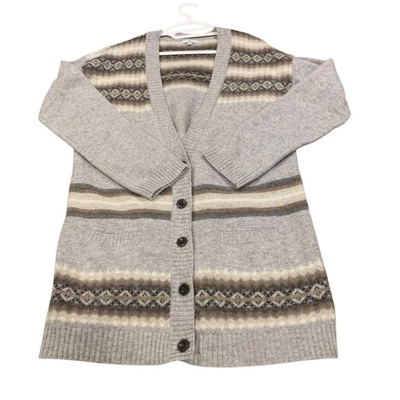 Gap Womens Fair Isle Lambswool Blend Long Sleeve Sweater Cardigan L Boho Pockets - Picture 7 of 7
